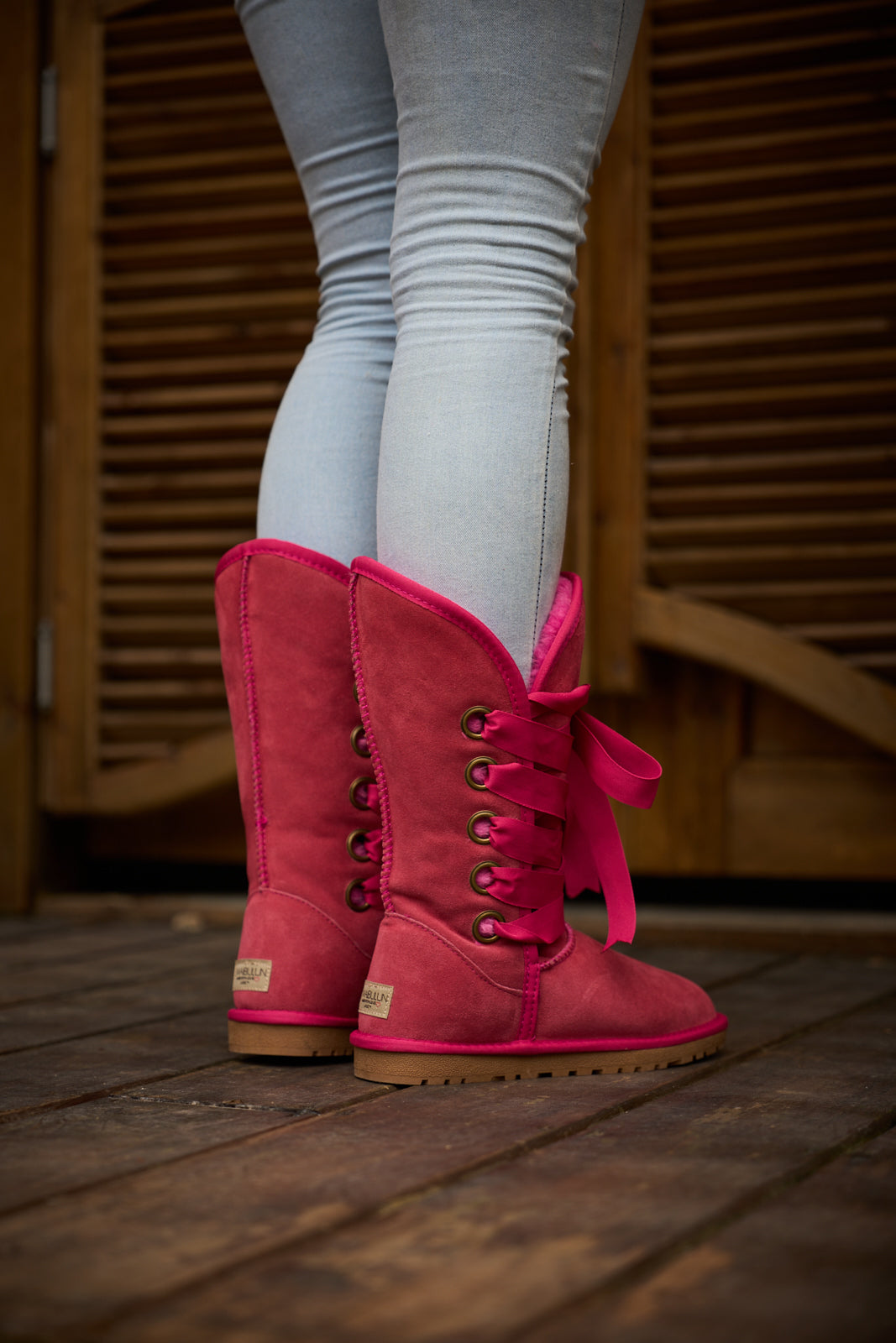 UGG Ribbon Lace-Up Faux Fur-lined Suede Boot - Fuchsia