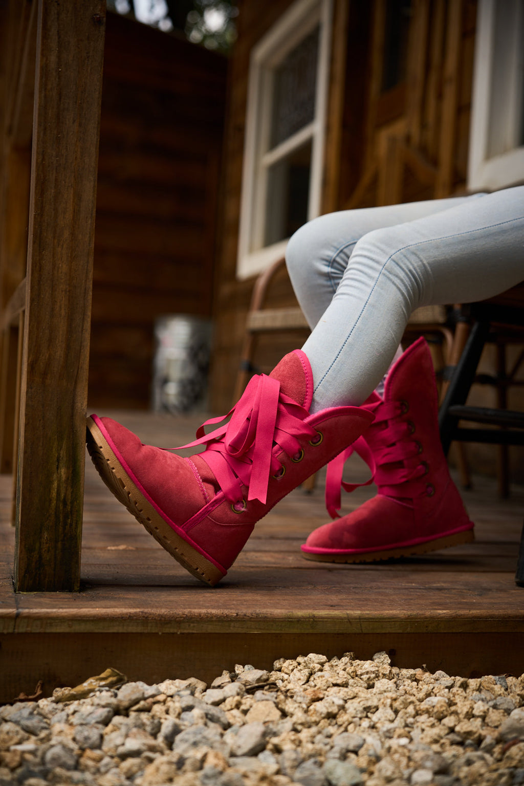 UGG Ribbon Lace-Up Faux Fur-lined Suede Boot - Fuchsia