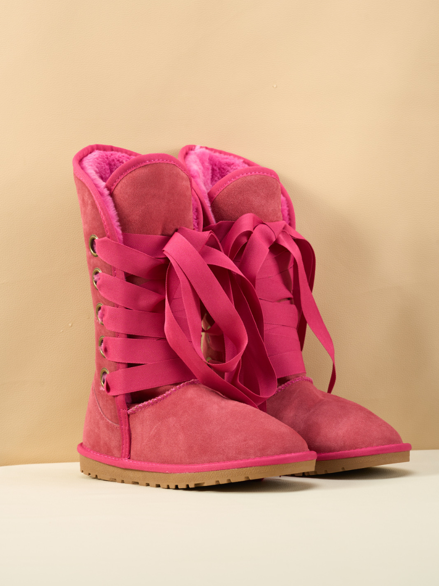 UGG Ribbon Lace-Up Faux Fur-lined Suede Boot - Fuchsia