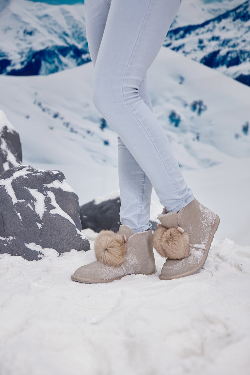 UGG Teddy Faux Fur Balls Suede Boot - Grey