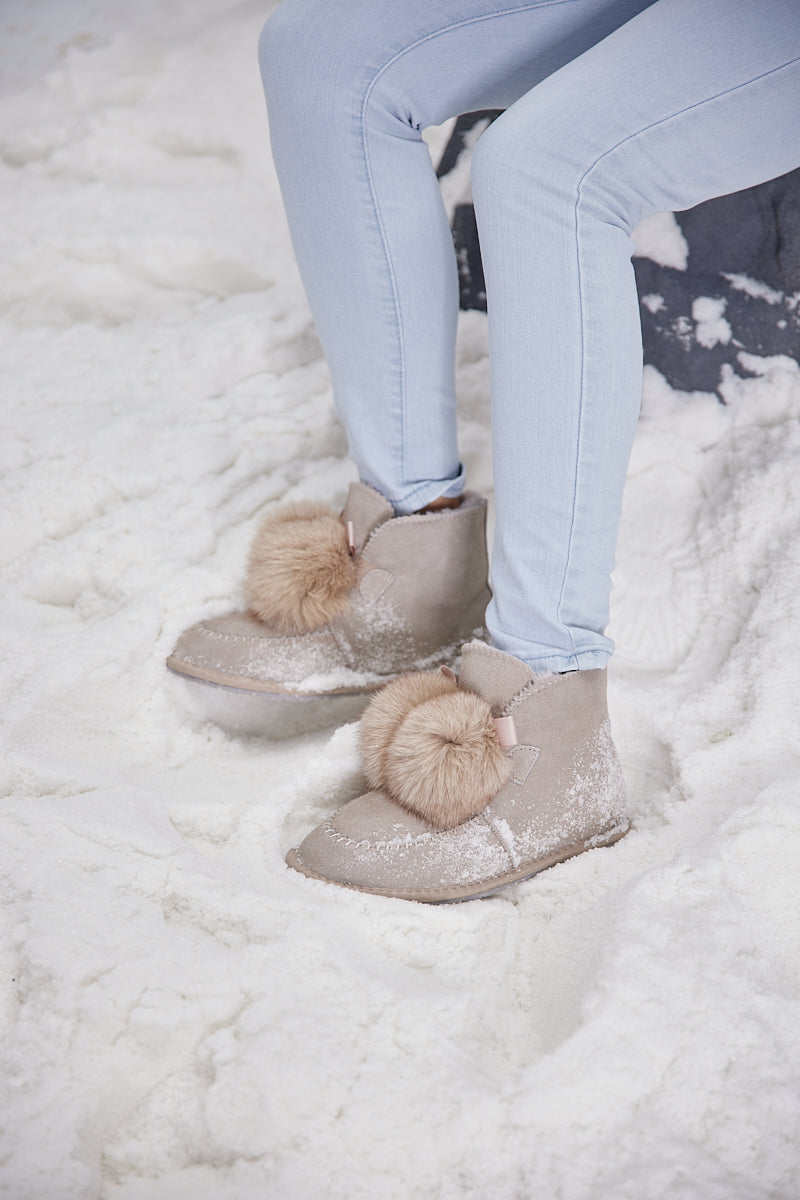 UGG Teddy Faux Fur Balls Suede Boot - Grey