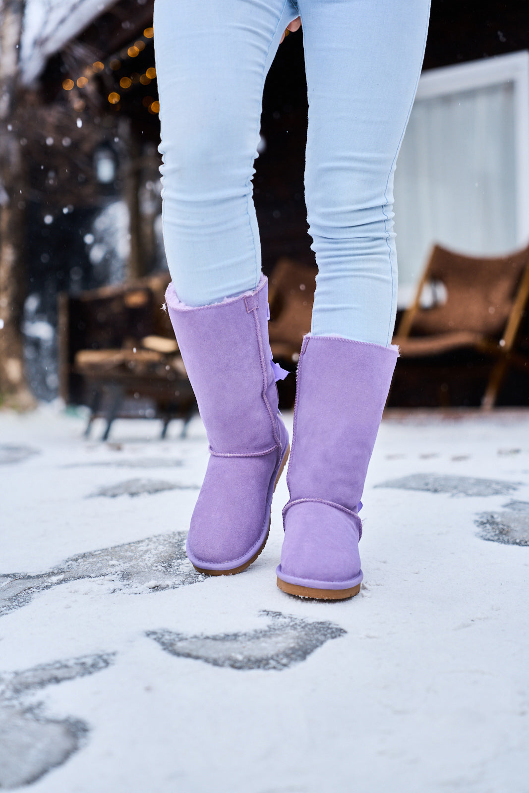 UGG Tri Ribbon Bow Suede Boots - Lavender