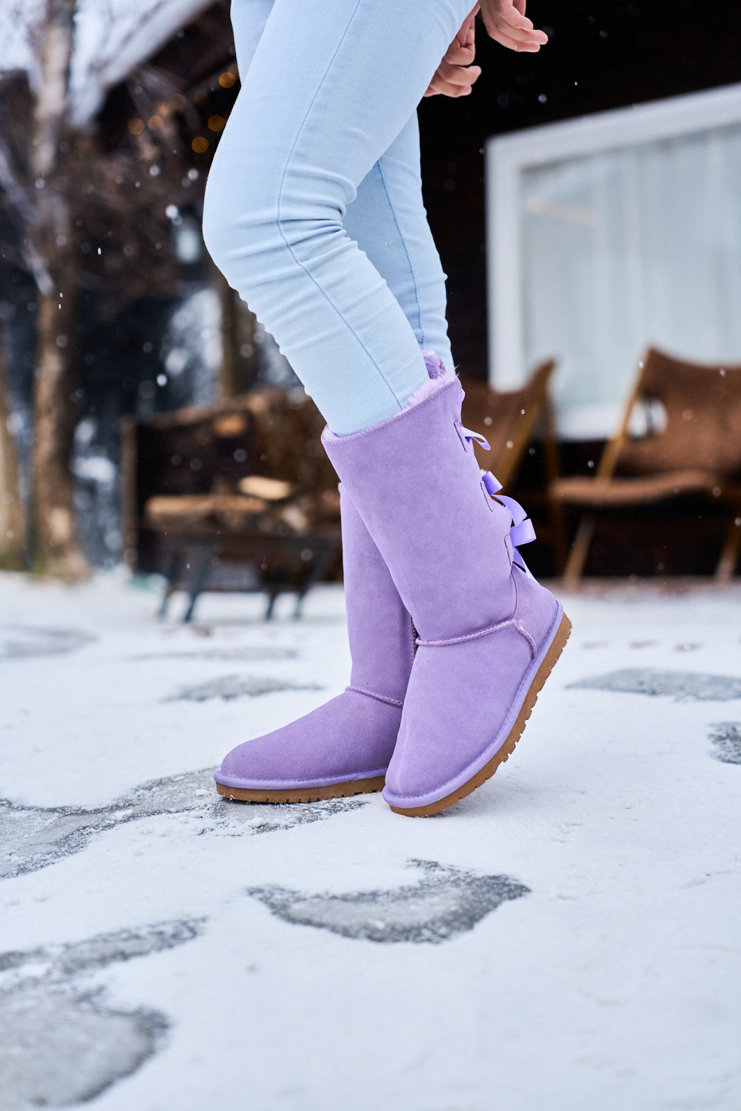 UGG Tri Ribbon Bow Suede Boots - Lavender