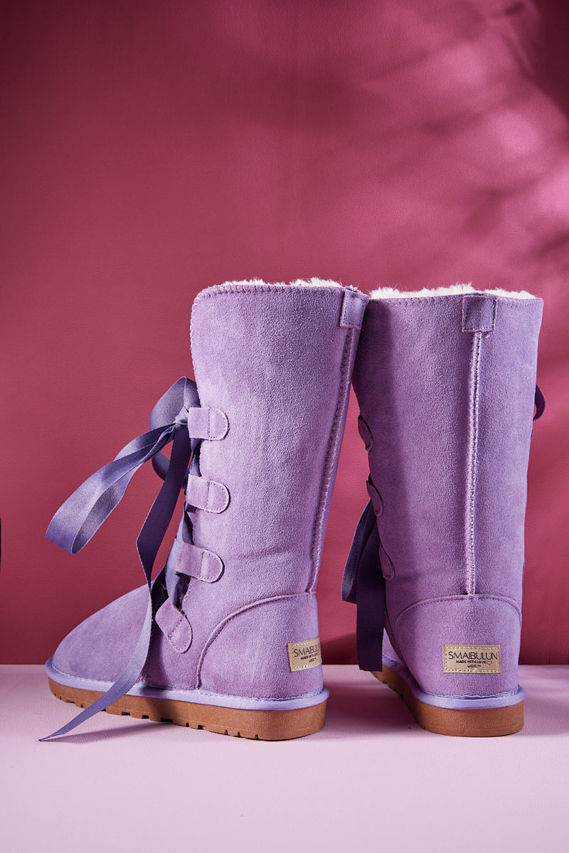 UGG Ribbon Lace-Up Faux Fur-lined Suede Boot - Lavender