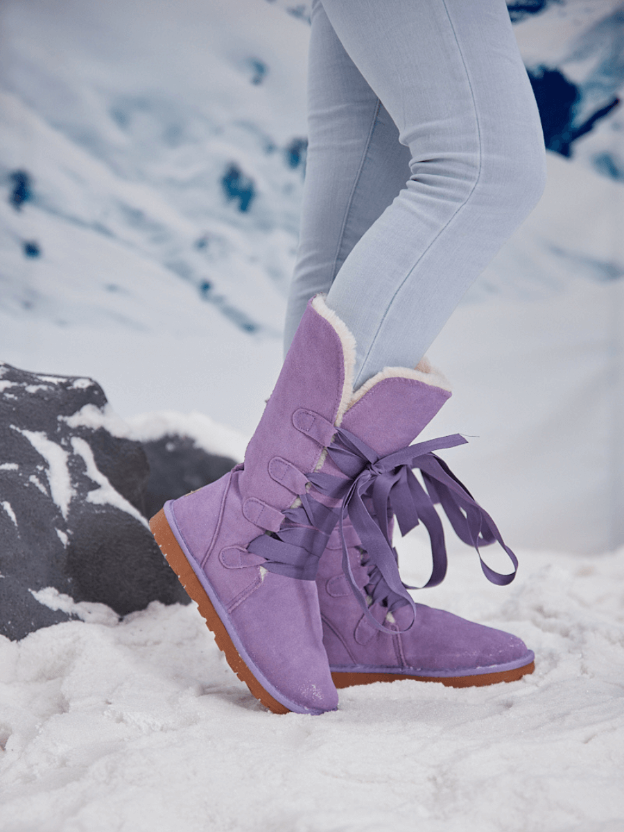 UGG Ribbon Lace-Up Faux Fur-lined Suede Boot - Lavender