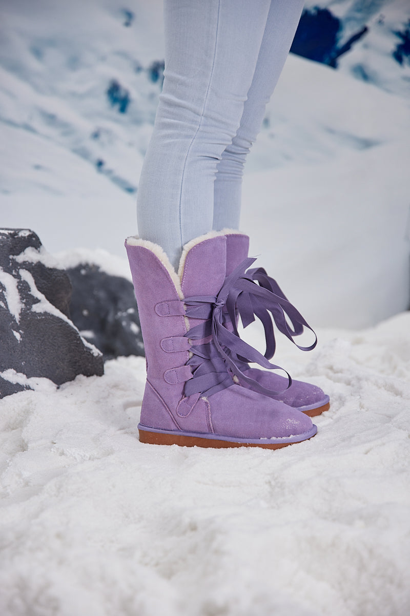 UGG Ribbon Lace-Up Faux Fur-lined Suede Boot - Lavender