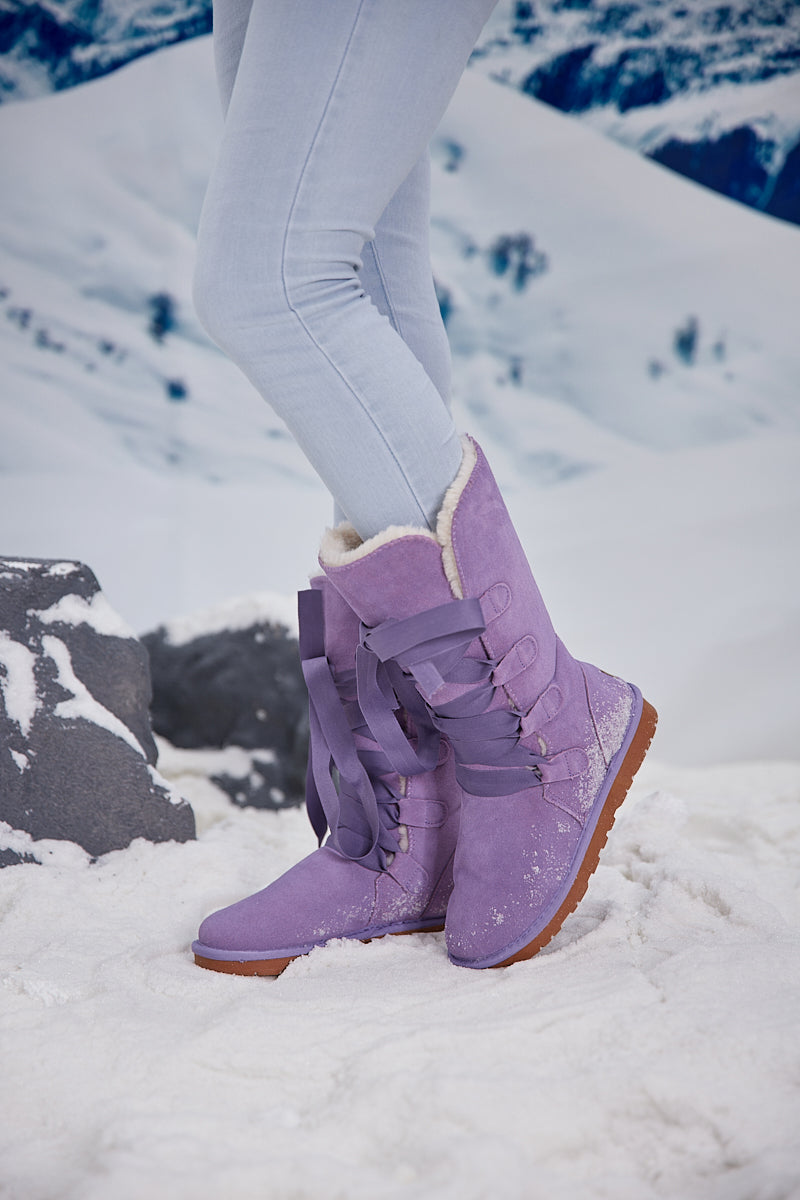 UGG Ribbon Lace-Up Faux Fur-lined Suede Boot - Lavender