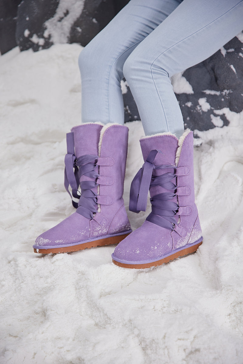 UGG Ribbon Lace-Up Faux Fur-lined Suede Boot - Lavender