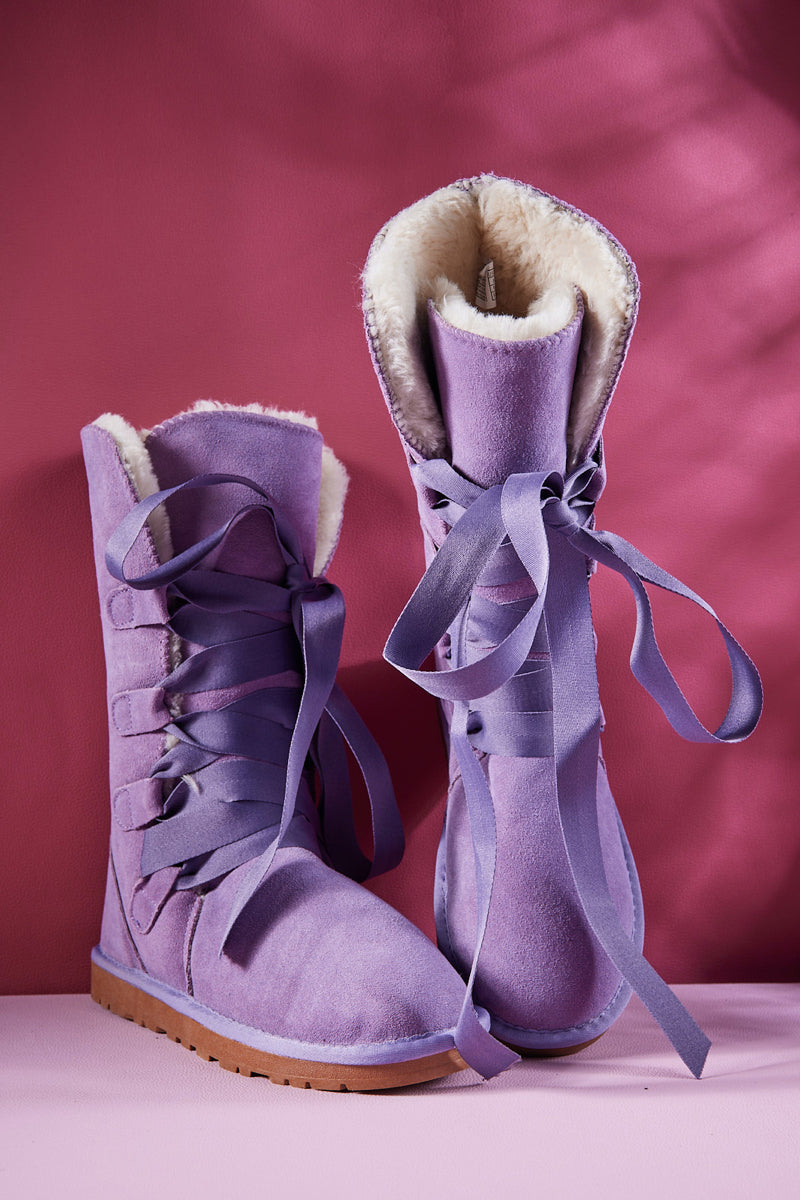UGG Ribbon Lace-Up Faux Fur-lined Suede Boot - Lavender