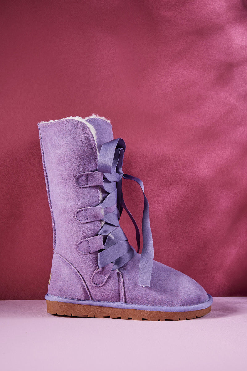 UGG Ribbon Lace-Up Faux Fur-lined Suede Boot - Lavender