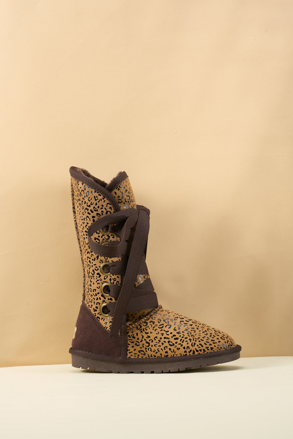 UGG Ribbon Lace-Up Faux Fur-lined Suede Boot - Leopard