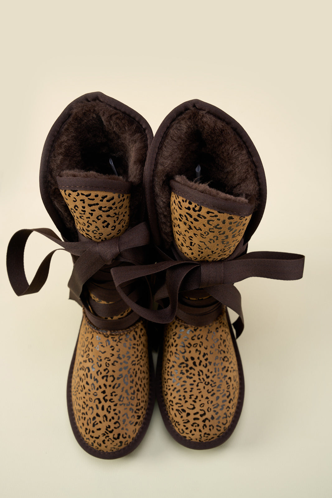 UGG Ribbon Lace-Up Faux Fur-lined Suede Boot - Leopard