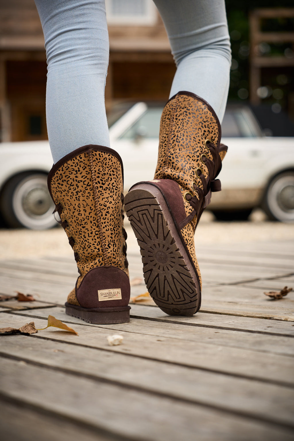 UGG Ribbon Lace-Up Faux Fur-lined Suede Boot - Leopard
