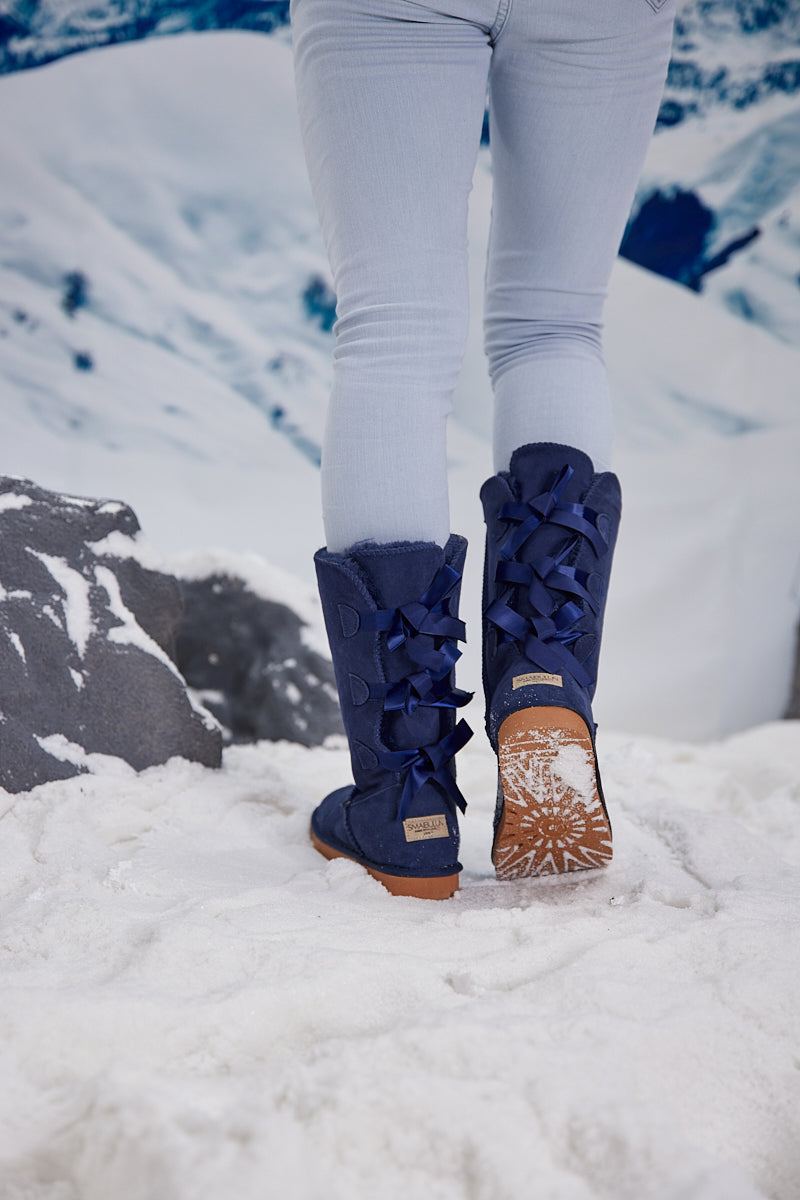 UGG Tri Ribbon Bow Suede Boots - Navy