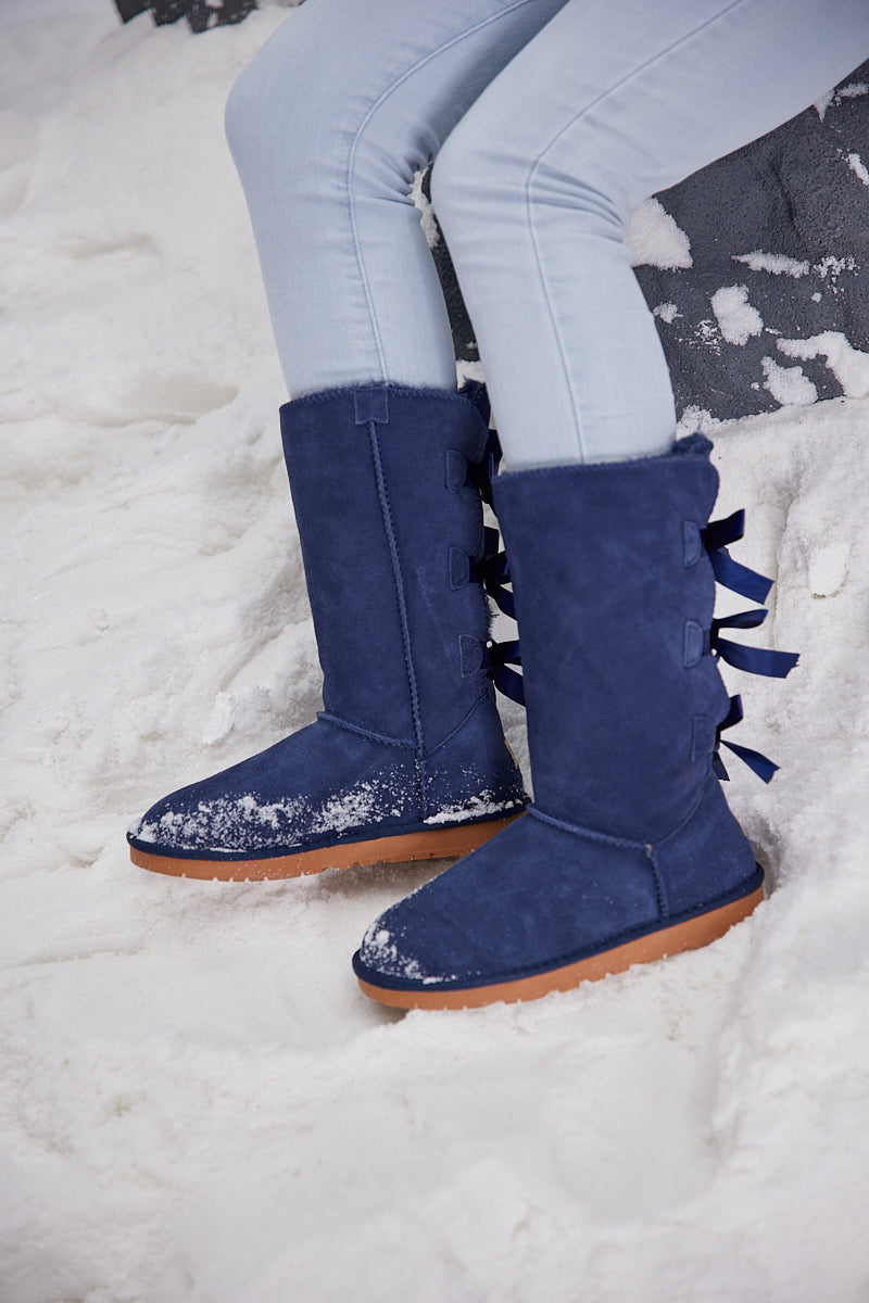 UGG Tri Ribbon Bow Suede Boots - Navy