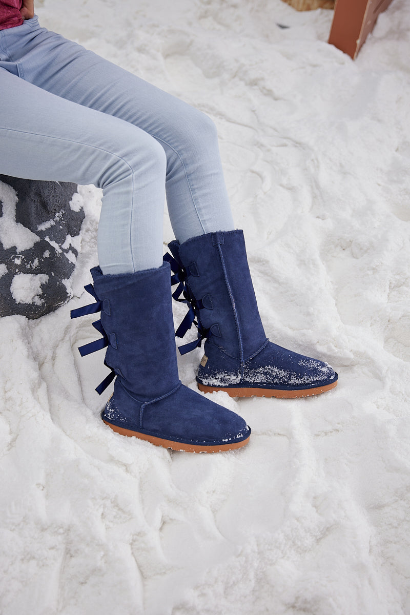 UGG Tri Ribbon Bow Suede Boots - Navy