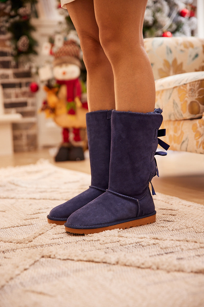 UGG Tri Ribbon Bow Suede Boots - Navy
