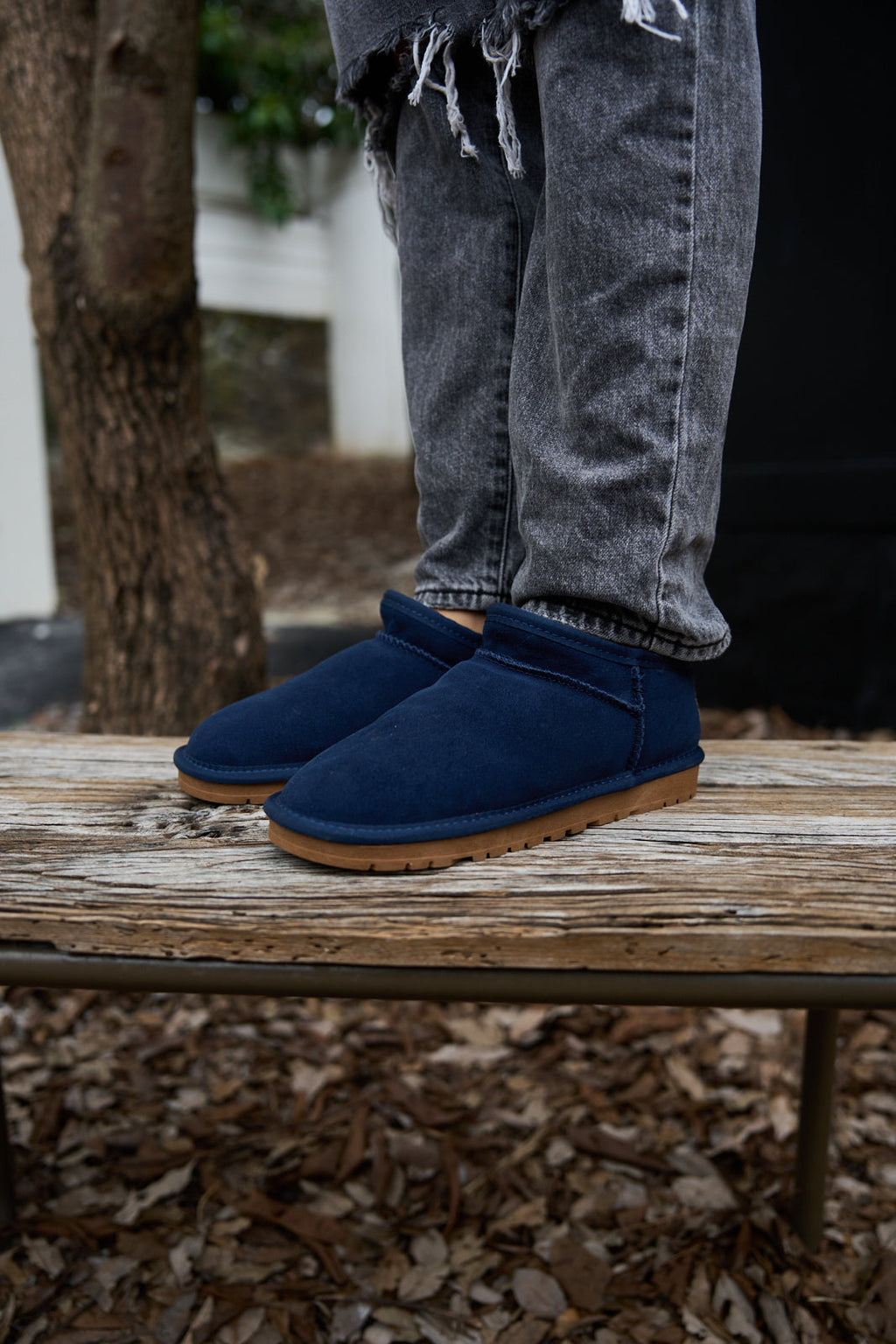 UGG Faux-Fur-Lined Suede Tasman Ankle Boot - Navy