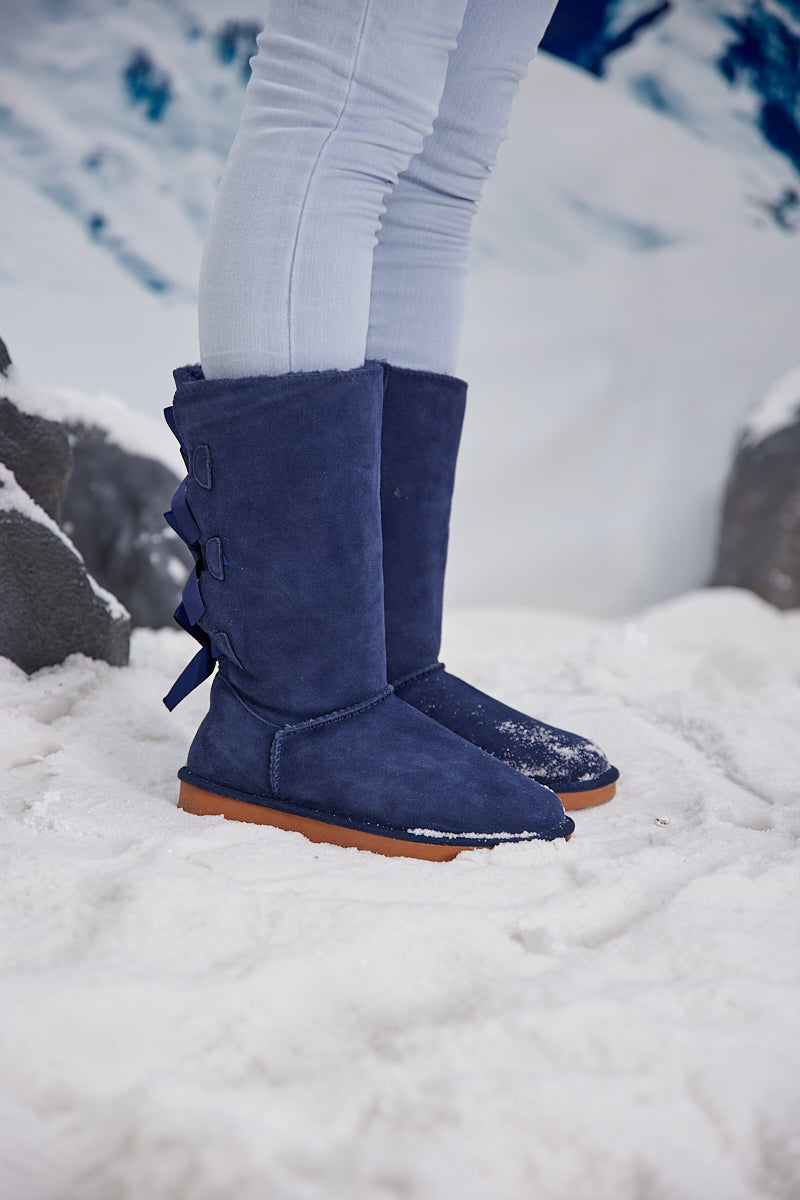 UGG Tri Ribbon Bow Suede Boots - Navy