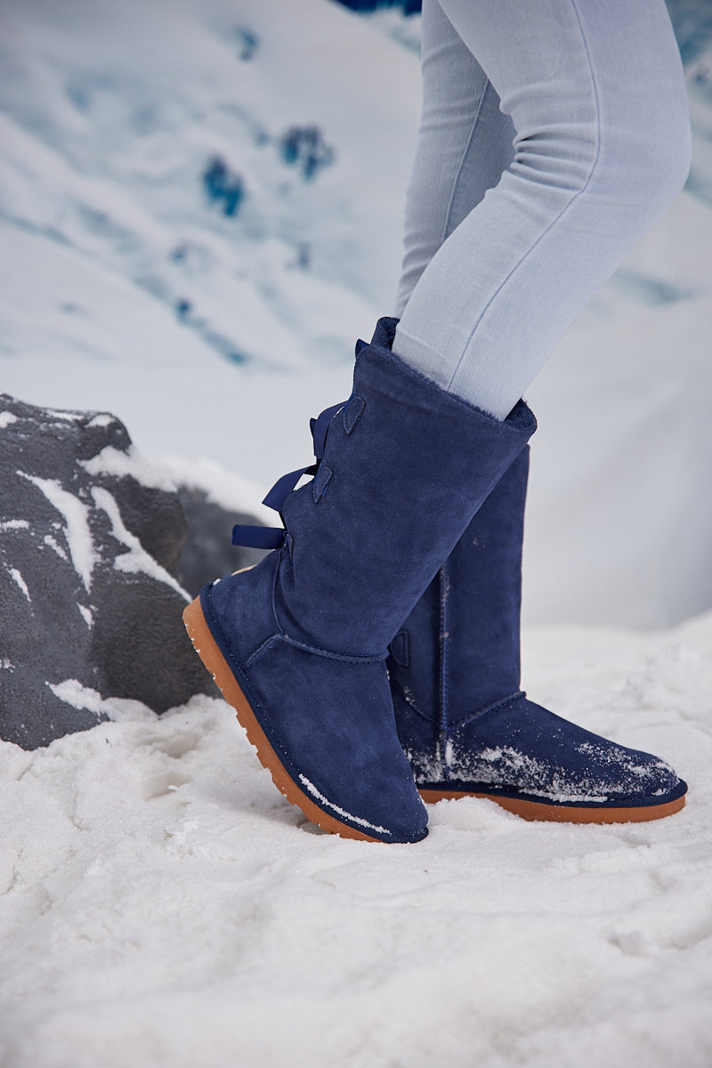 UGG Tri Ribbon Bow Suede Boots - Navy