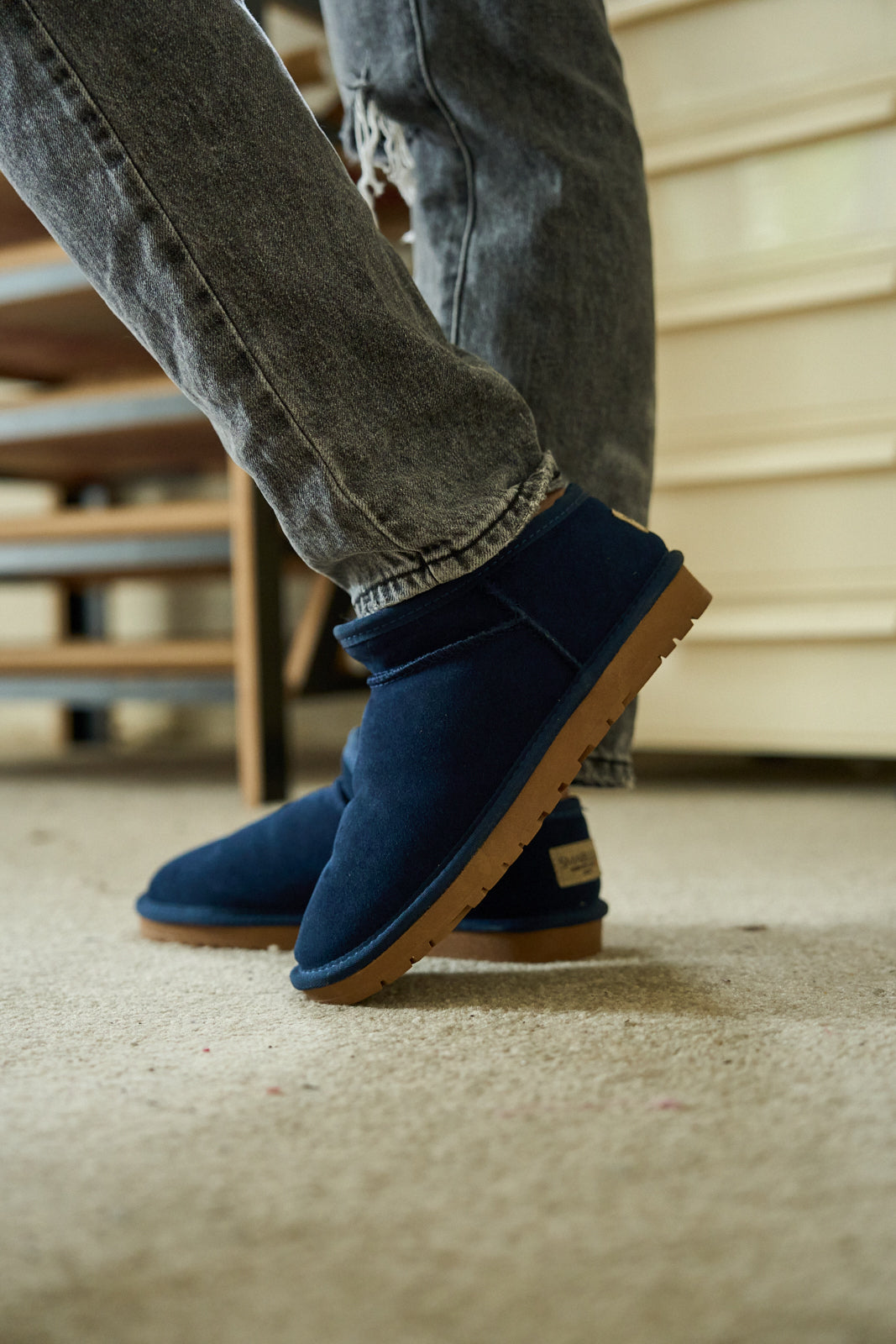 UGG Faux-Fur-Lined Suede Tasman Ankle Boot - Navy