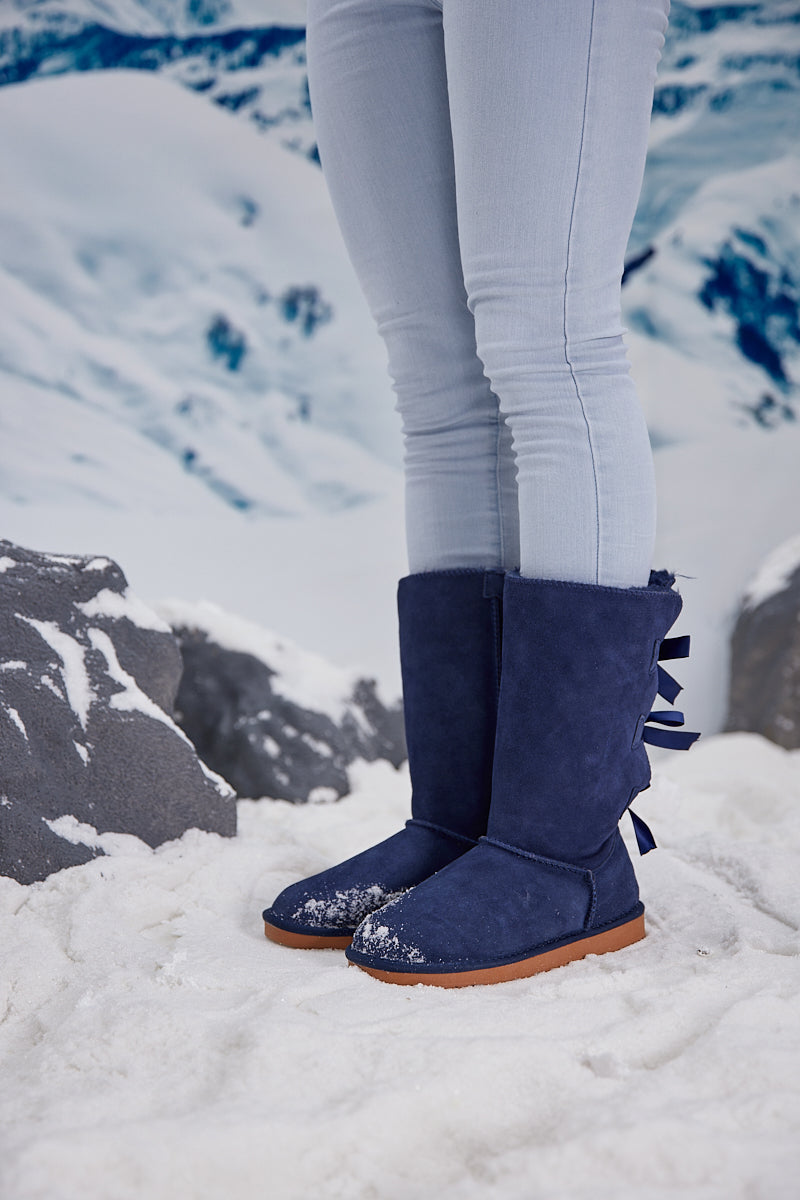 UGG Tri Ribbon Bow Suede Boots - Navy