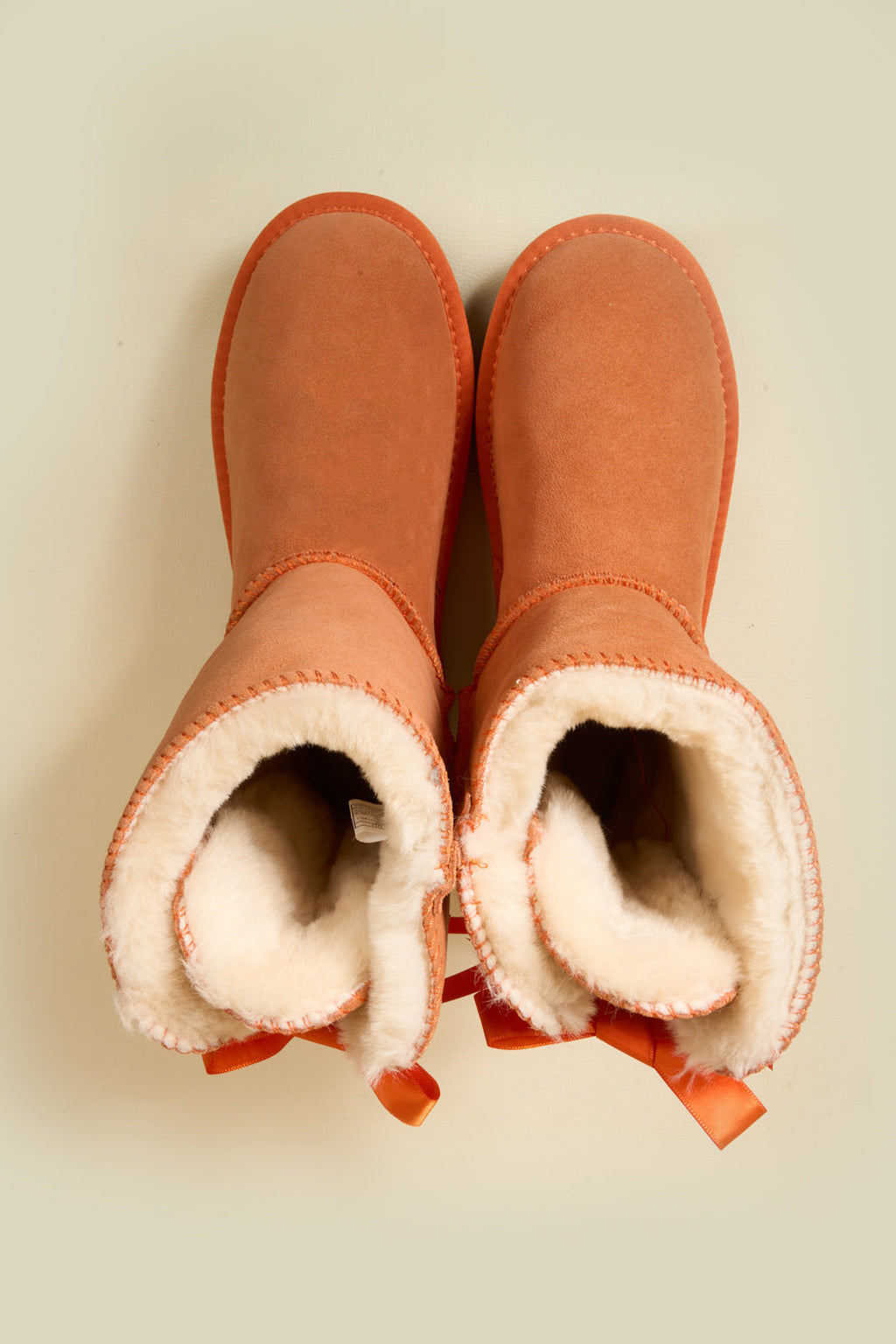 UGG Double Ballet Ribbon Bow Suede Shearling Boots - Orange
