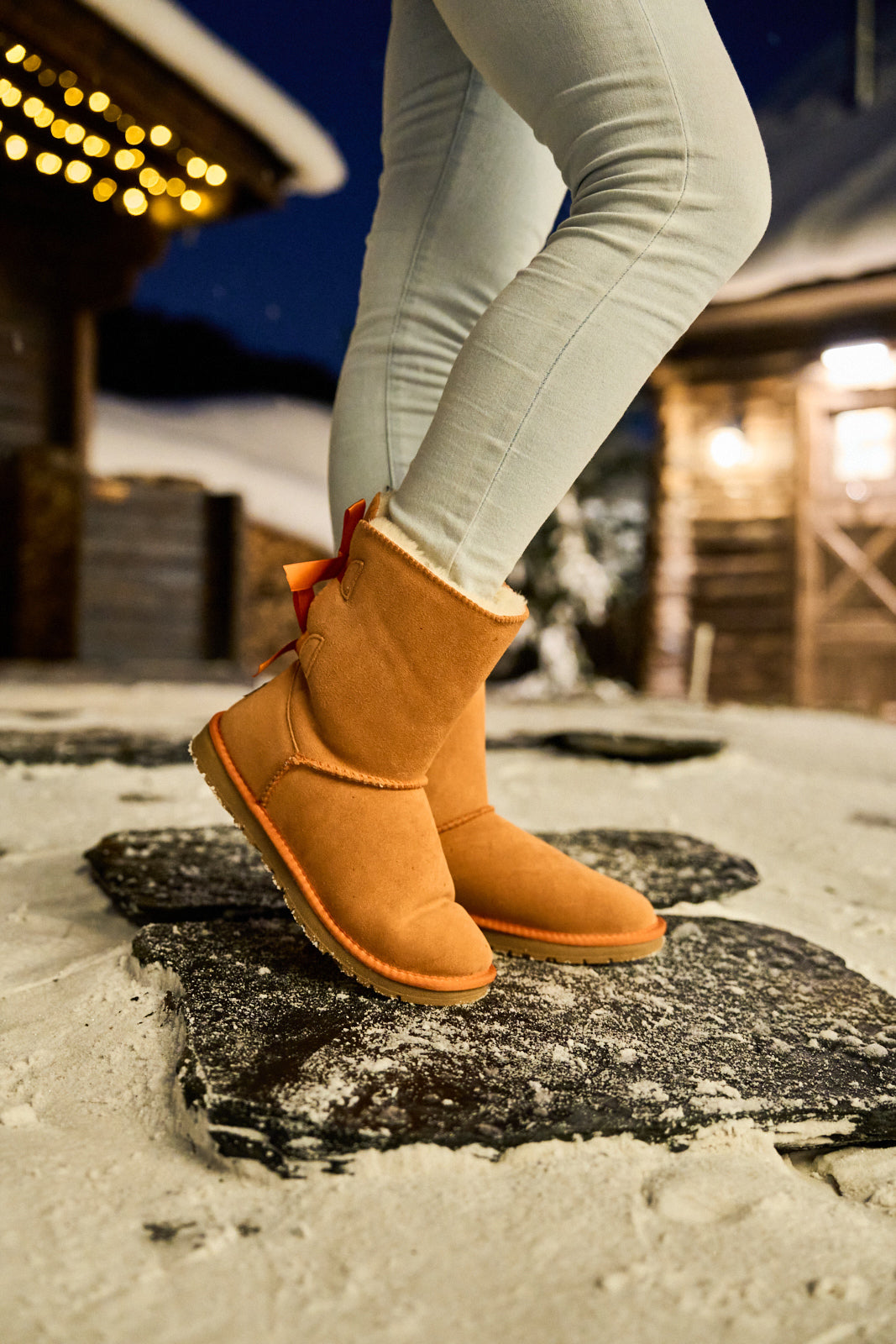 UGG Double Ballet Ribbon Bow Suede Shearling Boots - Orange