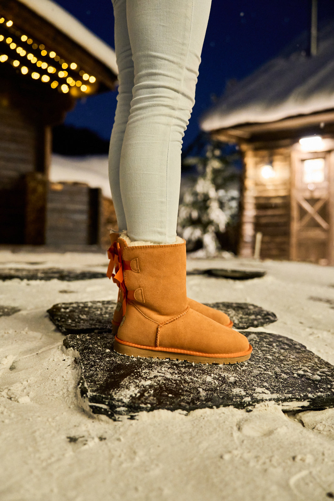 UGG Double Ballet Ribbon Bow Suede Shearling Boots - Orange