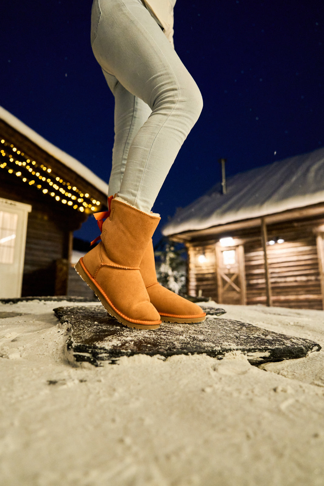 UGG Double Ballet Ribbon Bow Suede Shearling Boots - Orange