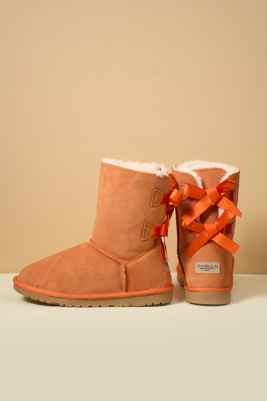 UGG Double Ballet Ribbon Bow Suede Shearling Boots - Orange