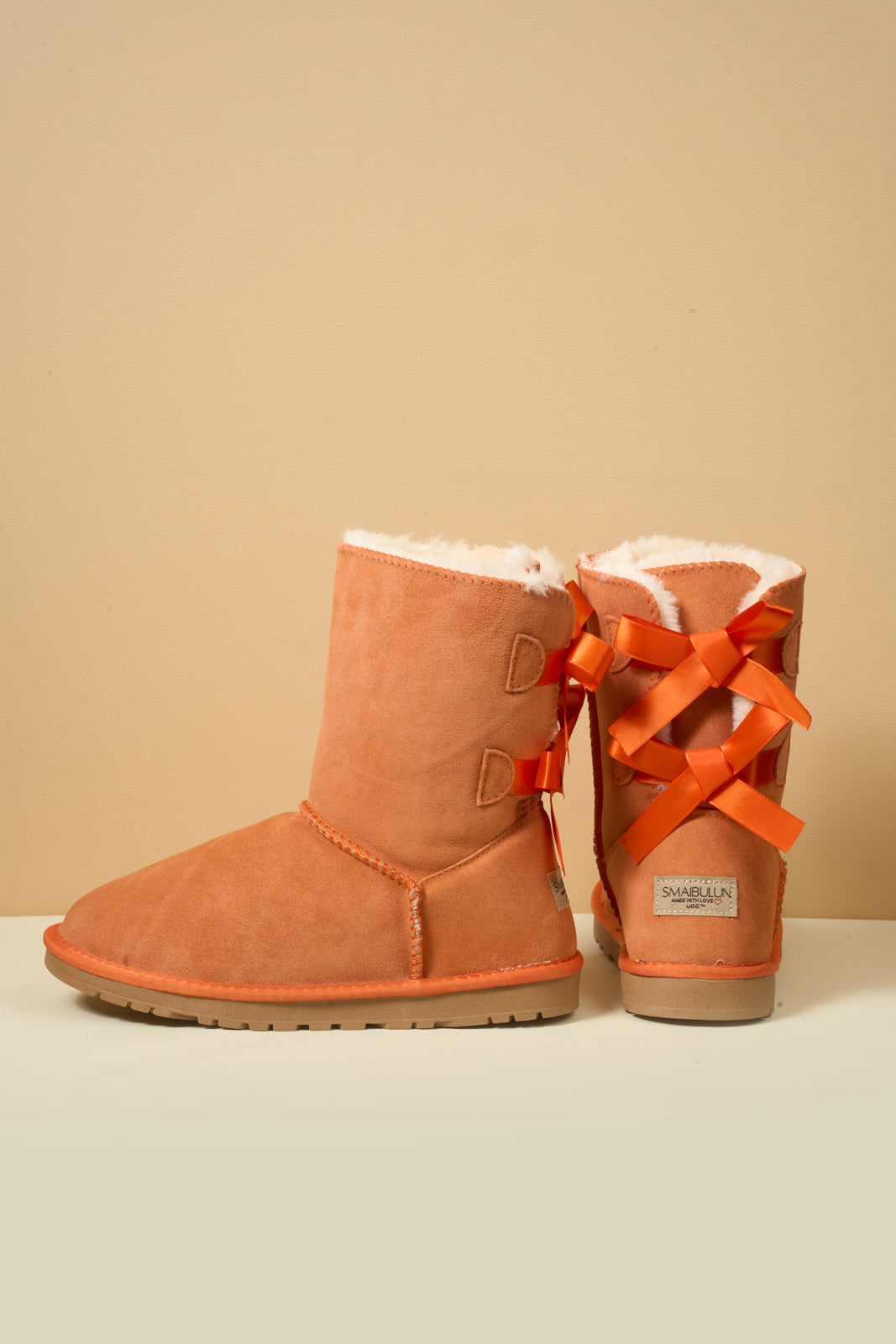 UGG Double Ballet Ribbon Bow Suede Shearling Boots - Orange