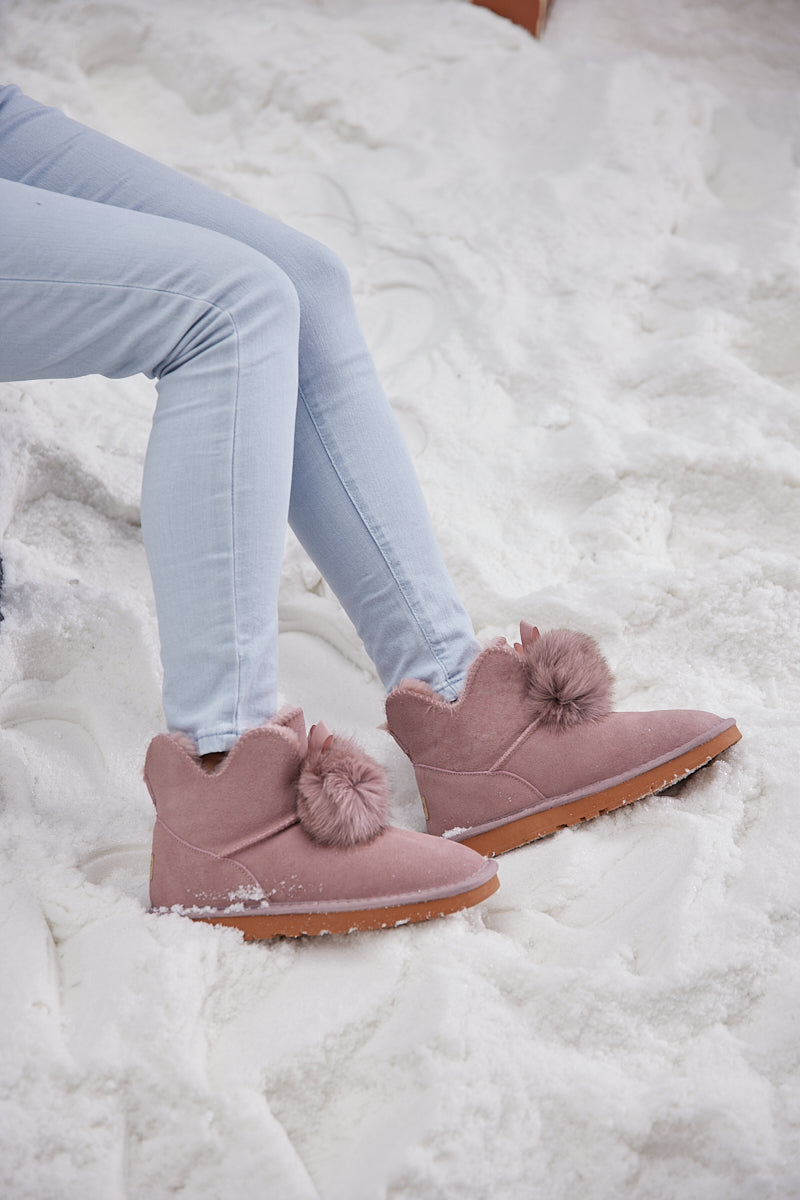 UGG Faux Fur Balls Suede Boot - Pink