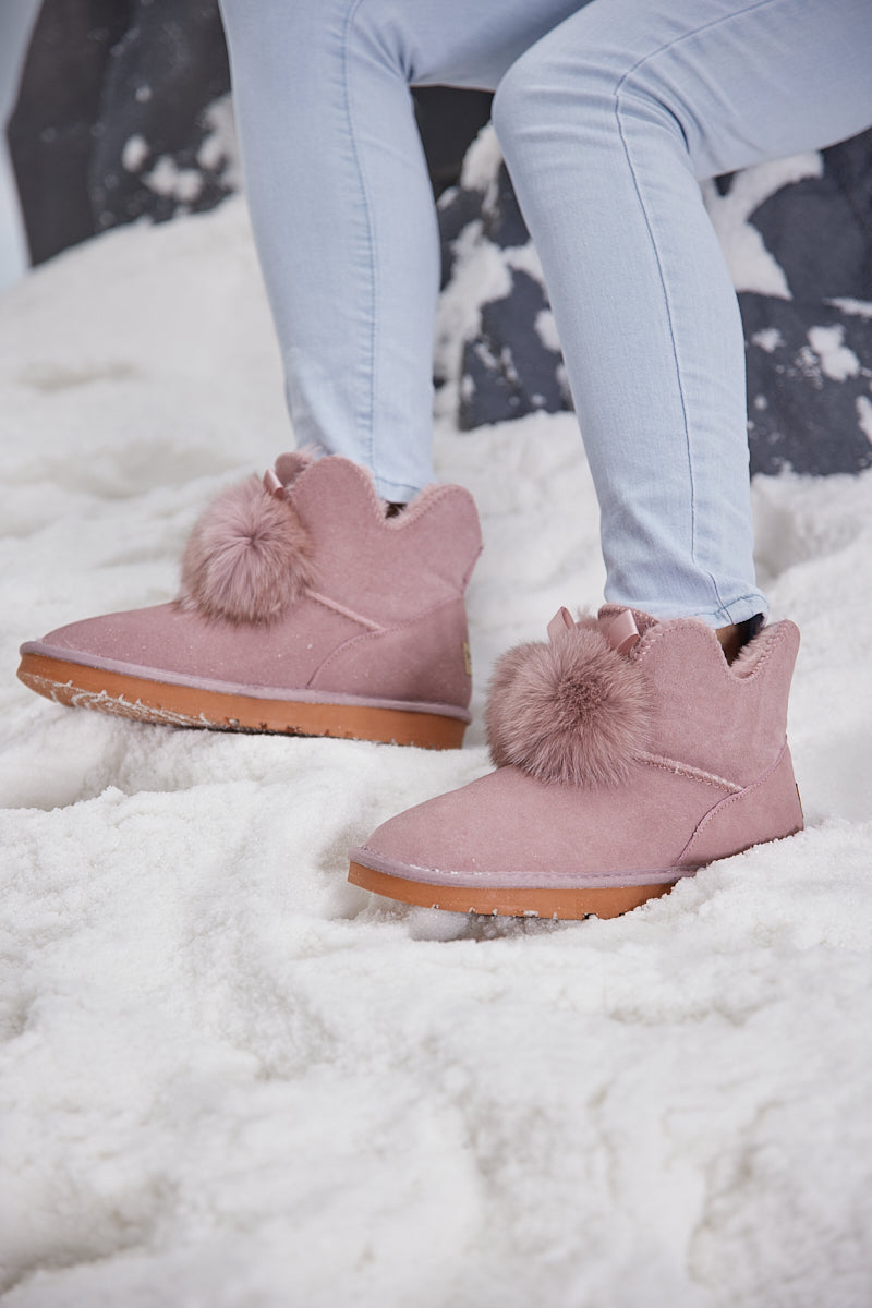 UGG Faux Fur Balls Suede Boot - Pink