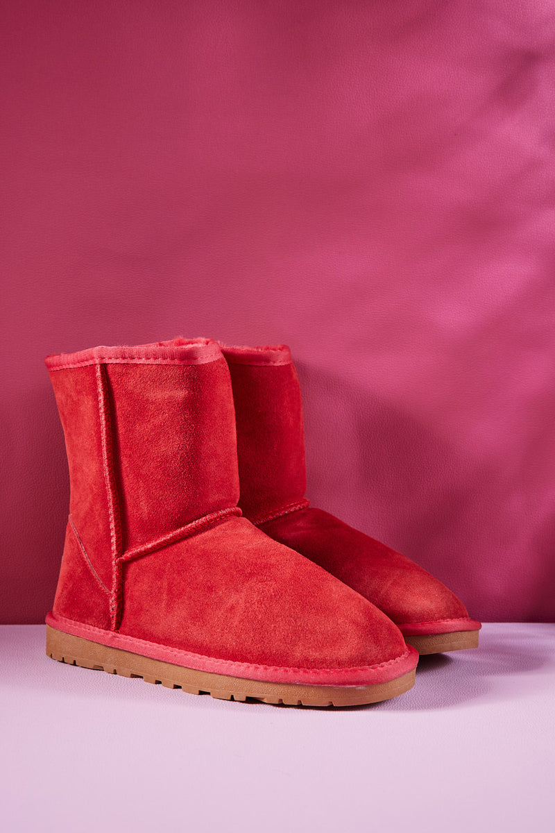 UGG Lovett Wool Blend Suede Shearling Boots - Red
