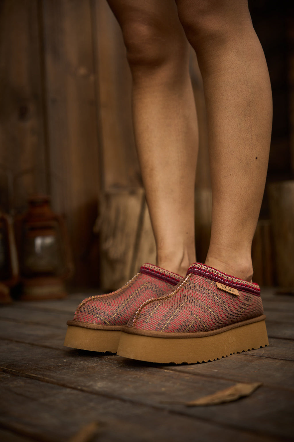 UGG Tasman in Labyrinth Platform Bootie - Red