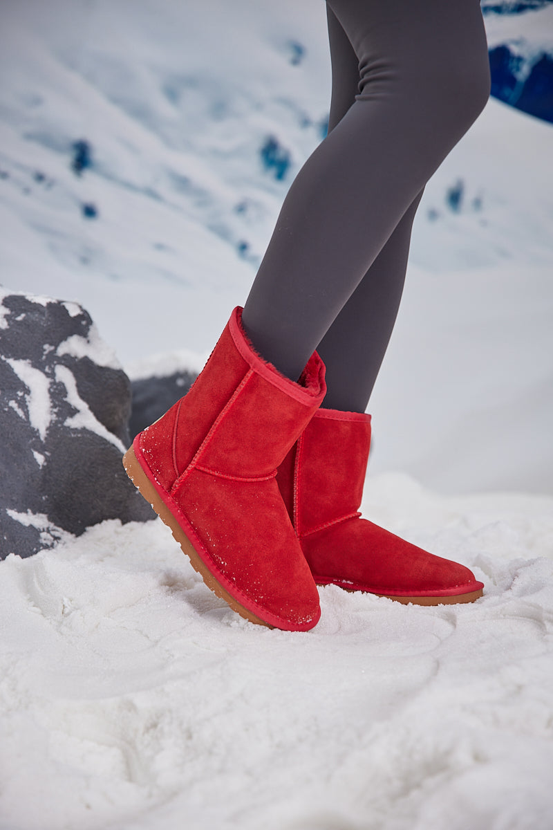 UGG Lovett Wool Blend Suede Shearling Boots - Red
