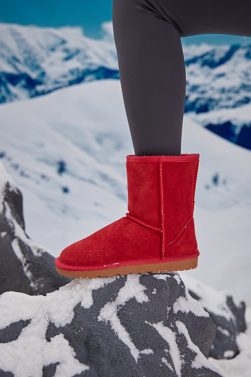UGG Lovett Wool Blend Suede Shearling Boots - Red