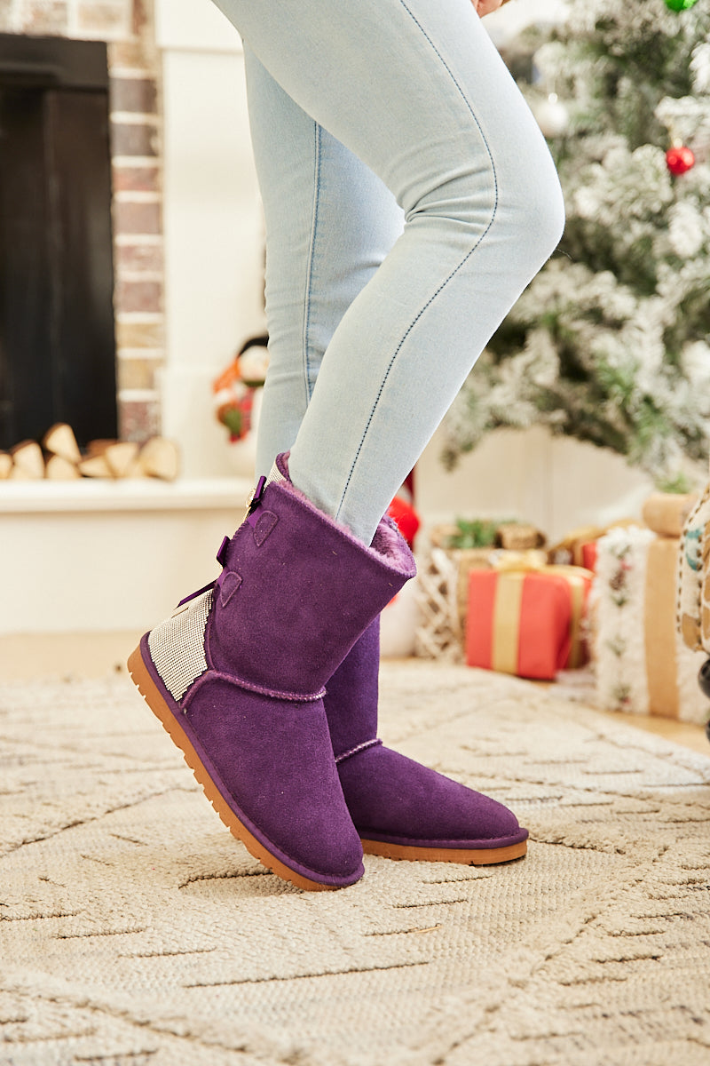UGG Rhinestone Dual Bailey Bow Glam UGG Boots - Violet