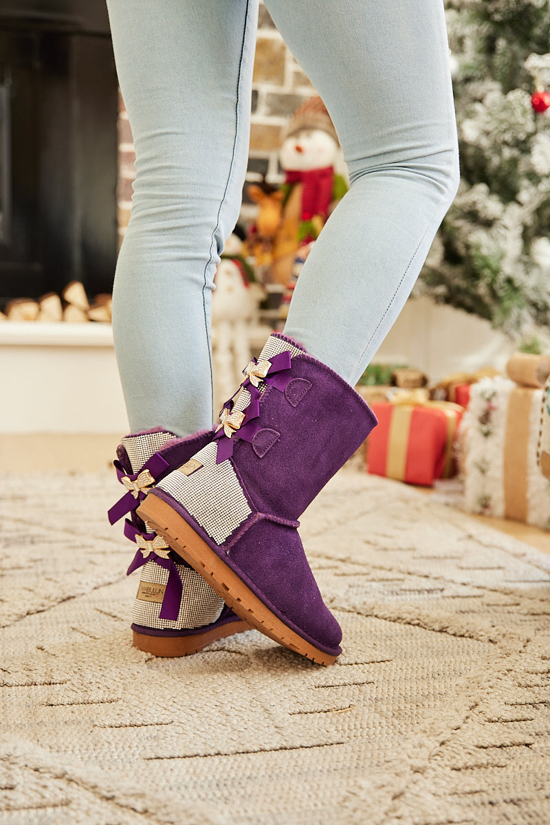 UGG Rhinestone Dual Bailey Bow Glam UGG Boots - Violet