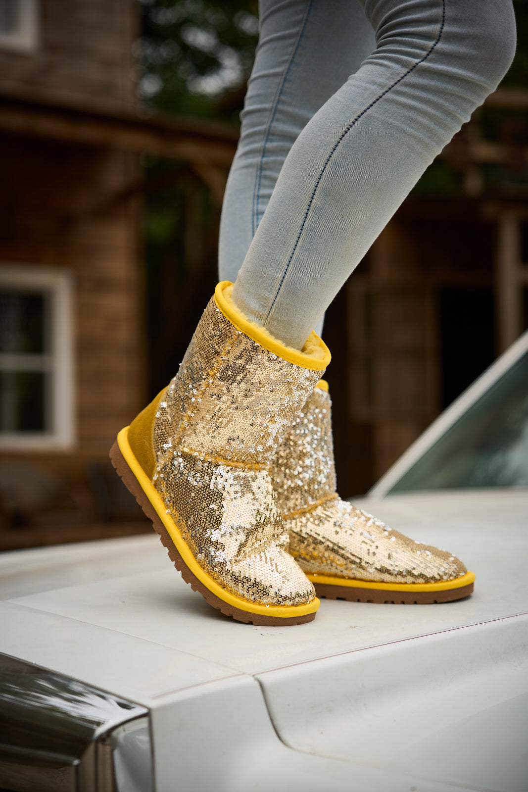 UGG Dallas Glam Sequin Shearling Boots - Yellow
